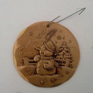Wendell August forge 1993 bronze round snowman ornament Christmas decoration